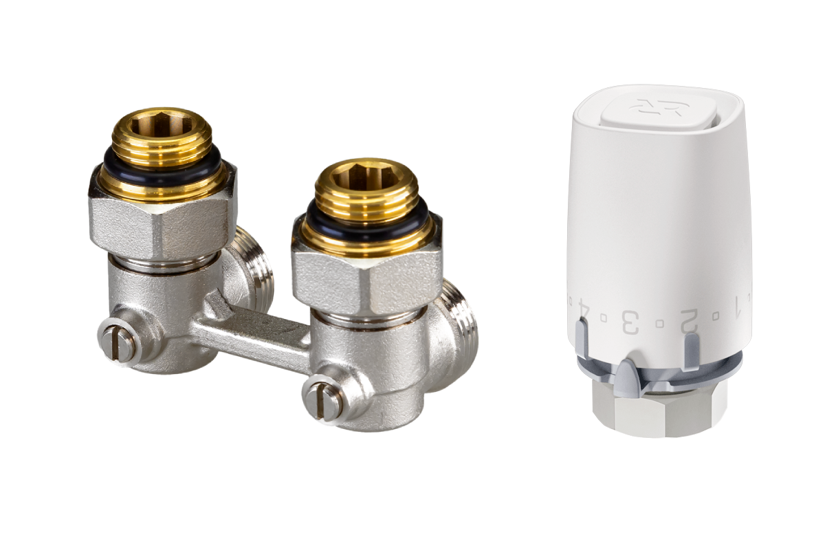 003L0398R-013G9001R.png | Комплект для нижнего подключения радиаторов отопления: клапан запорный угловой 003L0398R, подключение 1/2x3/4 + термоэлемент 013G9001R с присоединением М30х1,5 | официальный сайт Danfoss Россия