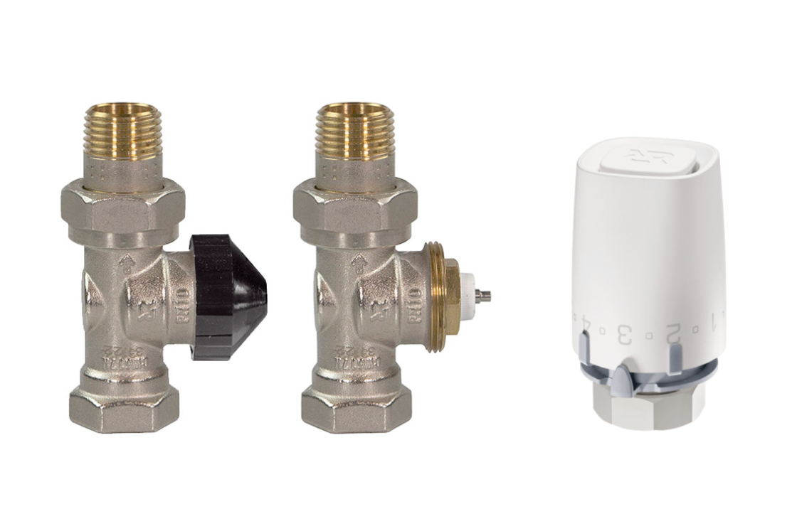 9000 2.png | Комплект для двухтрубной системы отопления для радиаторов или конвекторов отопления с боковым подключением: клапан терморегулирующий 013G7014R (Ду15, прямой) + термостатический элемент 013G9001R (присоединение М30х1,5) | официальный сайт Danfoss Россия