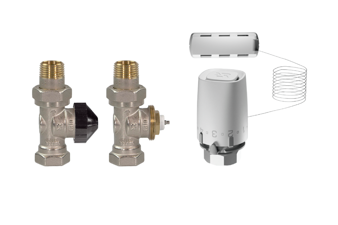 С датчиком 2.png | Комплект для двухтрубной системы отопления для радиаторов или конвекторов отопления с боковым подключением: клапан терморегулирующий 013G7014R (Ду15, прямой) + термостатический элемент с выносным датчиком 013G9006R (М30х1,5) | официальный сайт Danfoss Россия