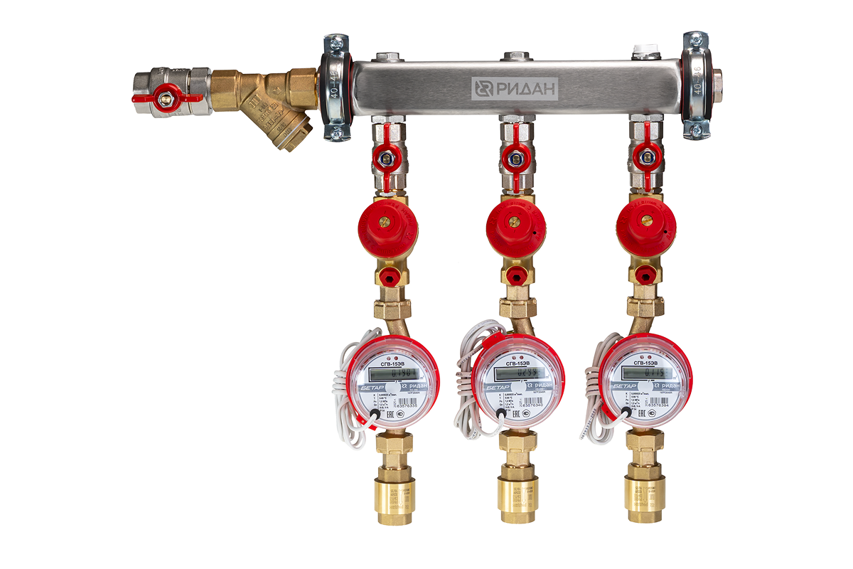 3. НОВОЕ фото WDU с счетчиками (2).png | Узлы распределительные этажные для систем водоснабжения WDU.3R Ридан (коллекторы из нержавеющей стали) | официальный сайт Danfoss Россия